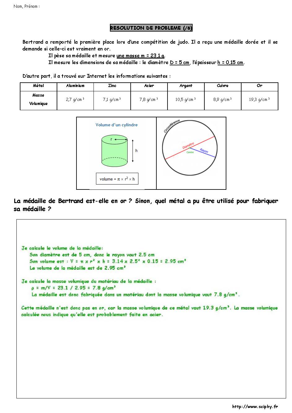 DS3 3 ème métaux masse volumique 2018 2019 Page 2