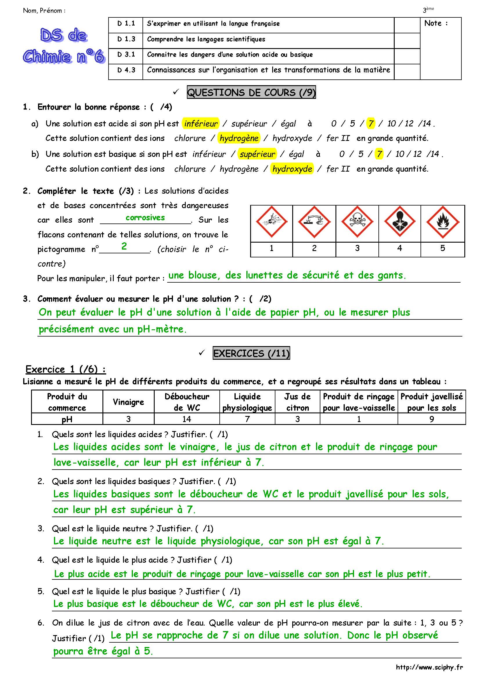 DS6 3 ème pH 2018 2019 correction Page 1