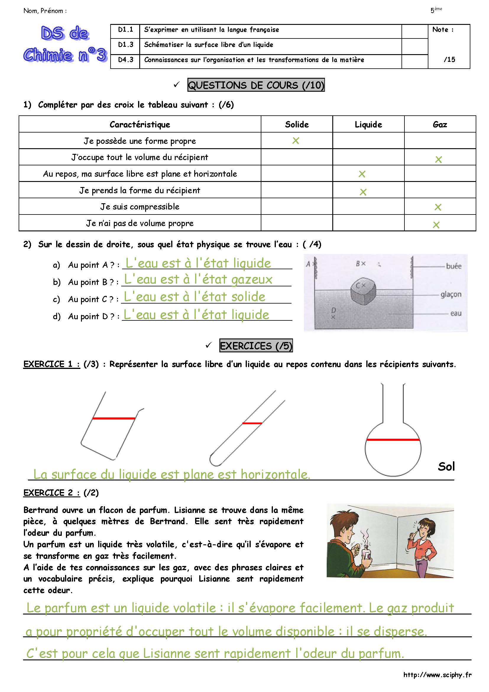 DS 3 5 ème Propriétés Etats physiques 