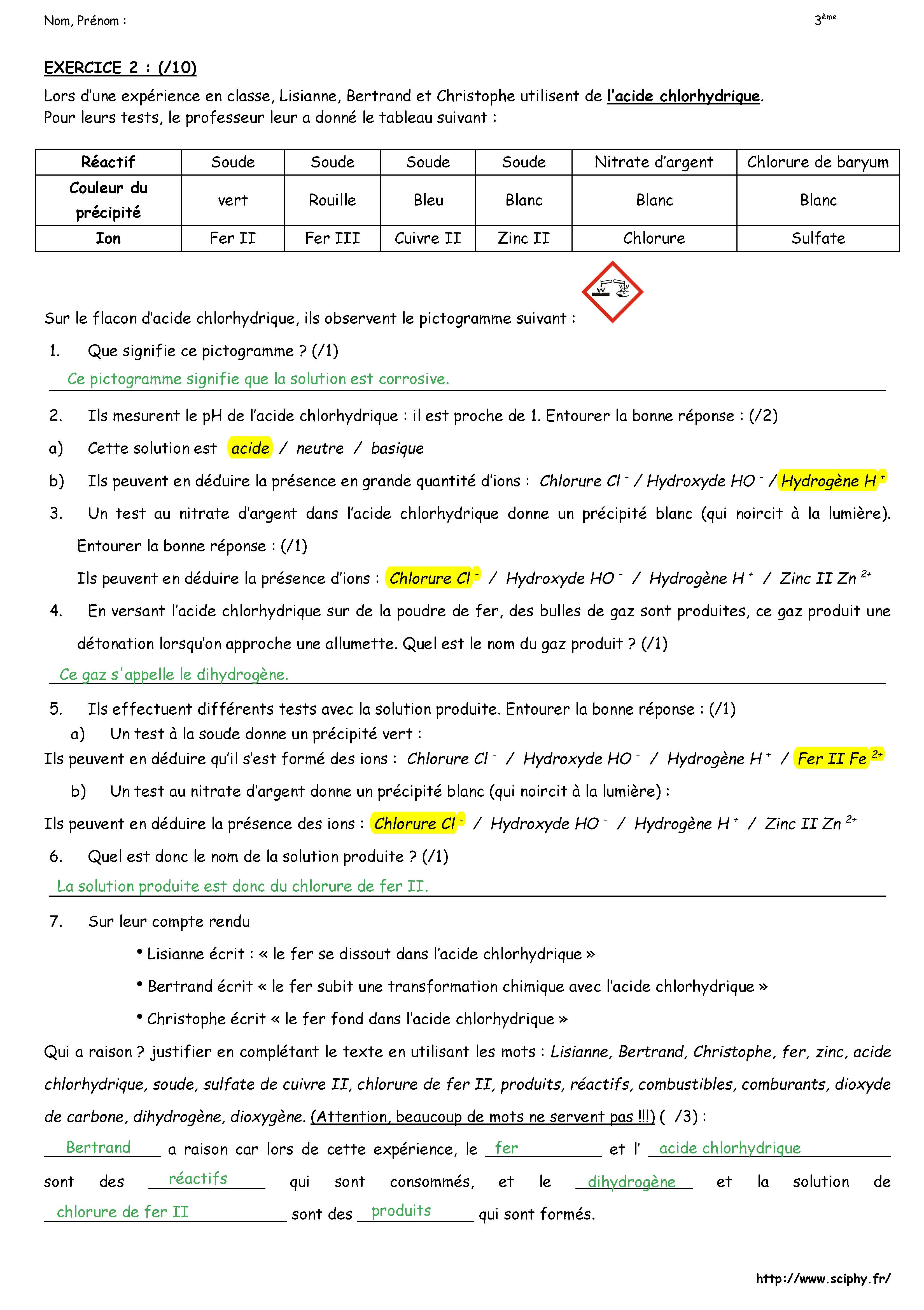 DS8 3ème HCl+métaux 2024 Page 2